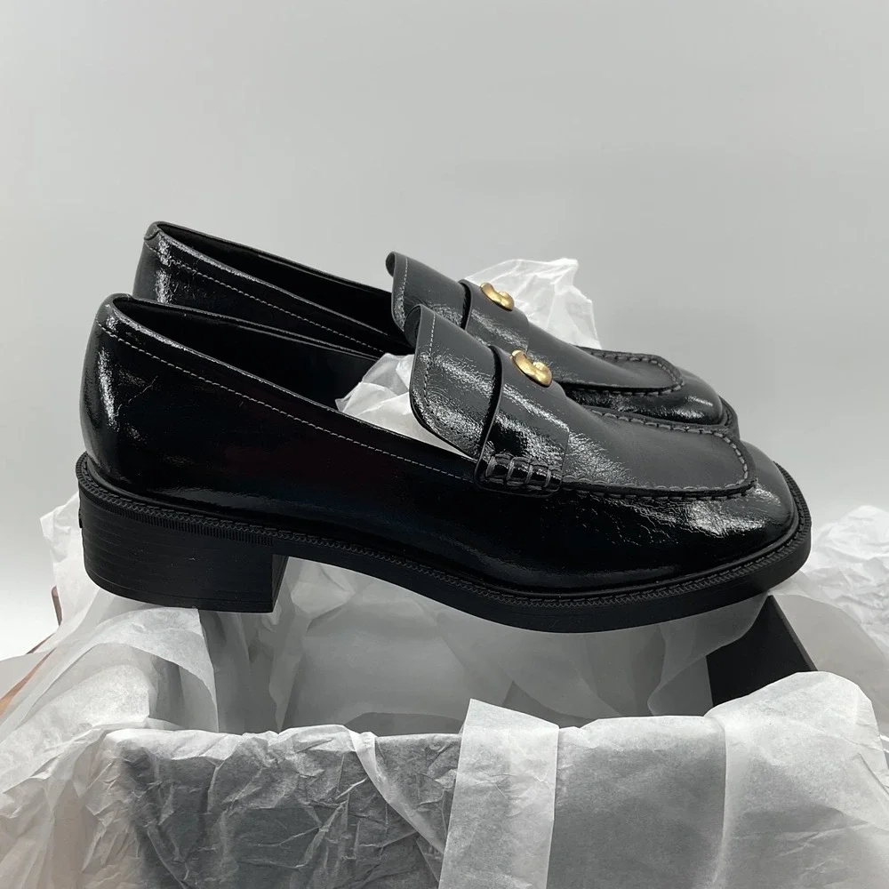 Coach Leah Loafer Black Glazed Leather Signature C Hardware CCH83 Womens 9B